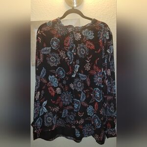 Lane Bryant Floral Print Semi Sheer Long‎ Sleeve Blouse Sz 22